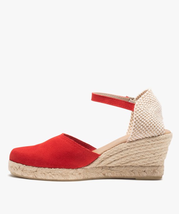 Sandales femme compensées dessus cuir uni vue3 - GEMO(URBAIN) - GEMO