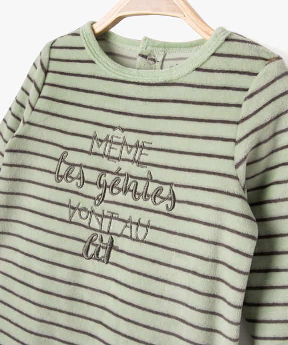 Pyjama dors-bien en velours à rayures avec message bébé garçon vue3 - GEMO(BB COUCHE) - GEMO