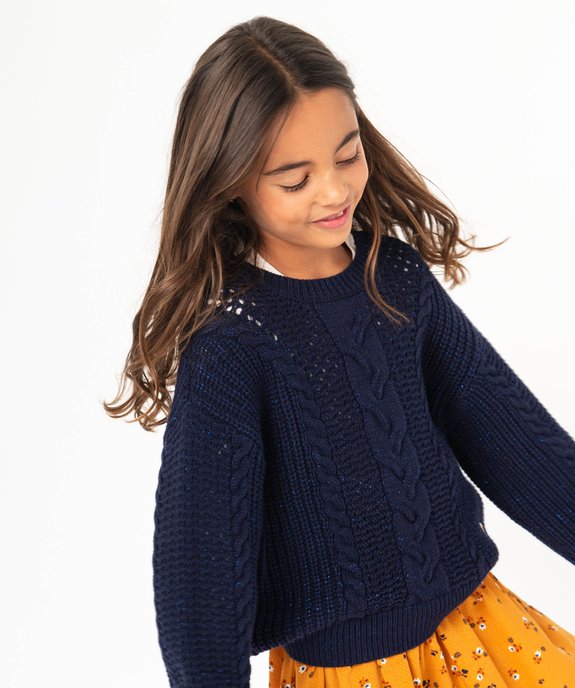 Pull fille à torsades avec paillettes - LuluCastagnette vue1 - LULUCASTAGNETTE - GEMO