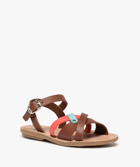Sandales fille à brides en cuir coloré vue2 - GEMO (ENFANT) - GEMO