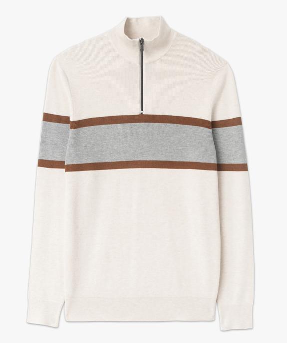 Pull tricolore à col montant zippé homme vue5 - GEMO 4G HOMME - GEMO