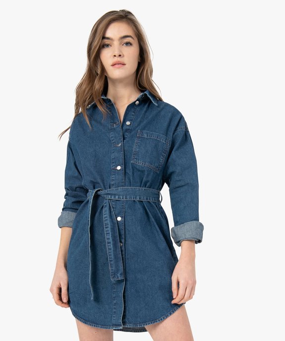 Robe femme en jean avec devant boutonné et ceinture vue1 - GEMO(FEMME PAP) - GEMO