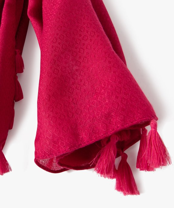 Foulard femme uni en maille texturée et finitions pompons vue2 - GEMO 4G FEMME - GEMO