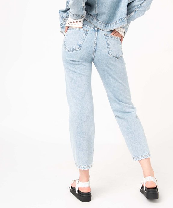 Jean coupe droite à taille haute en denim délavé avec broderie femme vue3 - GEMO(FEMME PAP) - GEMO