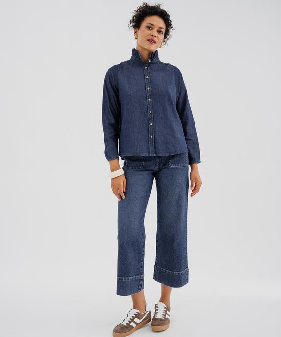 Chemise en coton esprit denim avec col à volant femme vue4 - GEMO 4G FEMME - GEMO