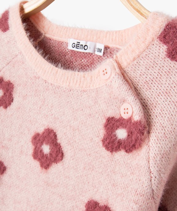 Pull en maille peluche à motif fleurs bébé fille vue2 - GEMO(BEBE DEBT) - GEMO