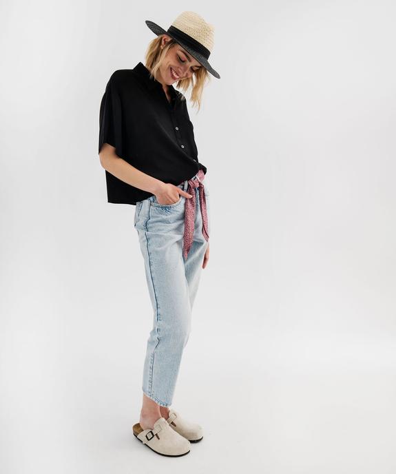 Jean straight cropped taille haute avec ceinture à nouer femme vue4 - GEMO(FEMME PAP) - GEMO