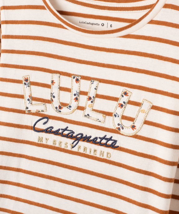 Tee-shirt manches longues rayé et brodé fille - LuluCastagnette vue3 - LULUCASTAGNETTE - GEMO