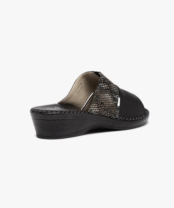 Mules femme confort compensées à brides en cuir vue4 - GEMO (CONFORT) - GEMO