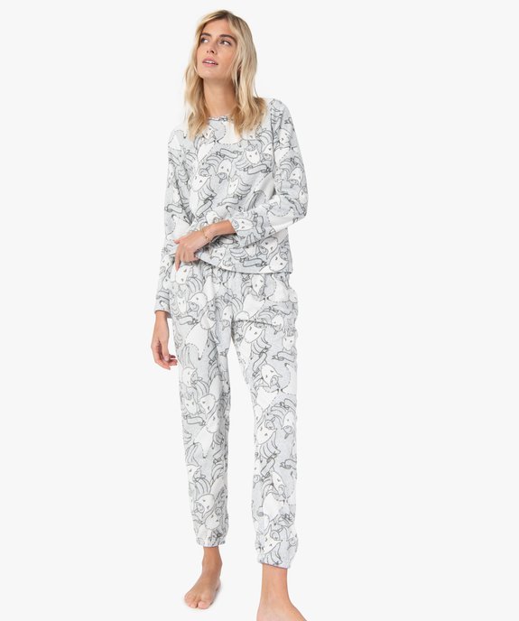Pyjama femme en polaire à imprimé all over vue2 - GEMO(HOMWR FEM) - GEMO