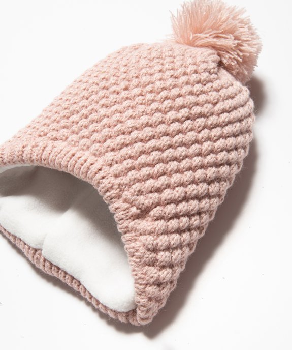 Bonnet fille avec pompon et doublure polaire chaude vue2 - GEMO(BEBE DEBT) - GEMO