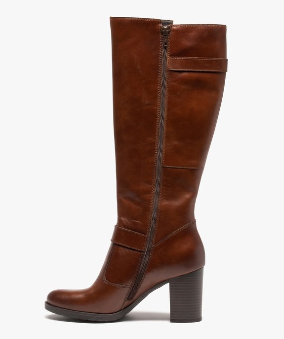 Bottes femme à talon dessus cuir uni avec brides décoratives - Tanéo vue4 - TANEO - GEMO