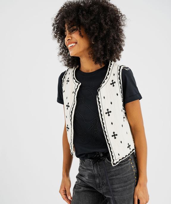 Veste sans manches en gaze de coton brodée femme vue1 - GEMO(FEMME PAP) - GEMO