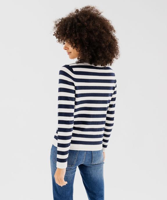 Pull rayé en coton en maille ajourée femme - LuluCastagnette vue3 - LULU CASTAGNETTE GEMO FOR GOOD - GEMO