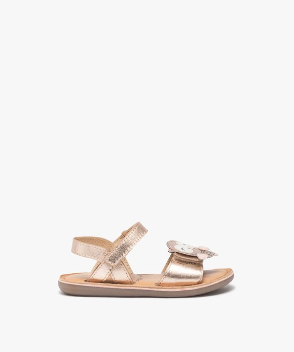 Sandales bébé fille en cuir métallisé à scratch avec hibou fantaisie - MOD8 vue1 - MOD8 - GEMO