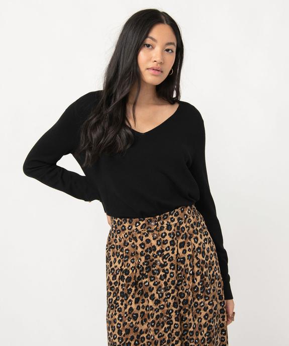 Pull en maille fine à col V et boutons fantaisie femme vue2 - GEMO 4G FEMME - GEMO