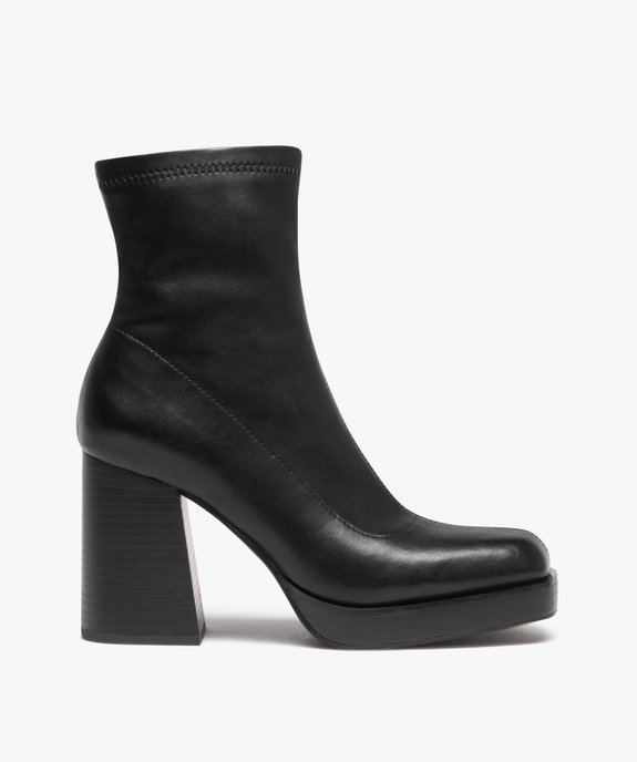 Boots femme unies à talon haut carré avec col stretch  vue1 - GEMO(URBAIN) - GEMO