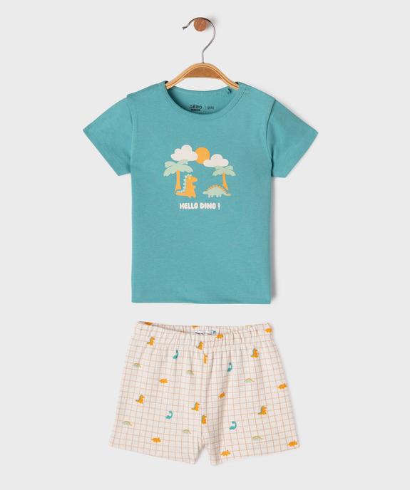 Pyjashort en coton imprimé dinosaures bébé garçon vue1 - GEMO 4G BEBE - GEMO