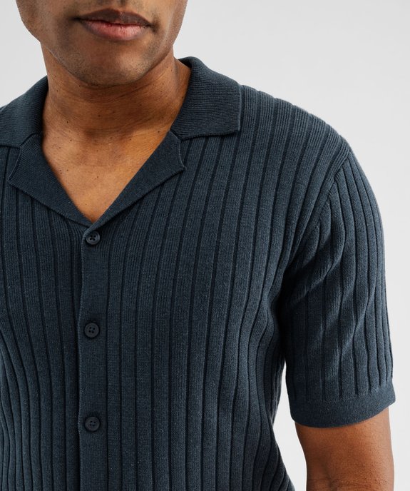Chemise manches courtes en maille côtelée à col cubain homme vue2 - GEMO 4G HOMME - GEMO