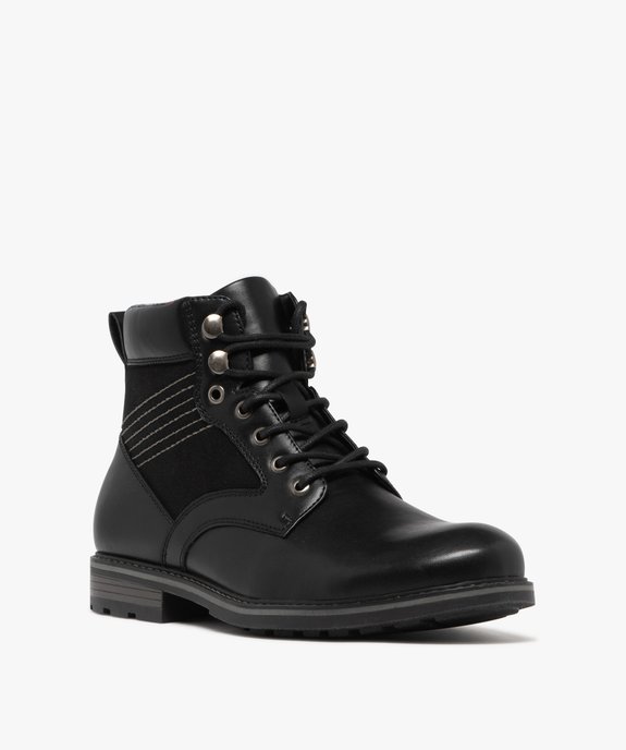 Boots bi-matières fermeture lacets homme  vue2 - URBAN STEPS - GEMO