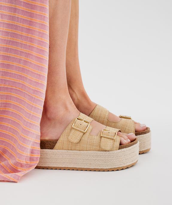 Mules plateforme 2 brides en textile effet raphia femme - 5 Miles vue1 - 5 MILES - GEMO