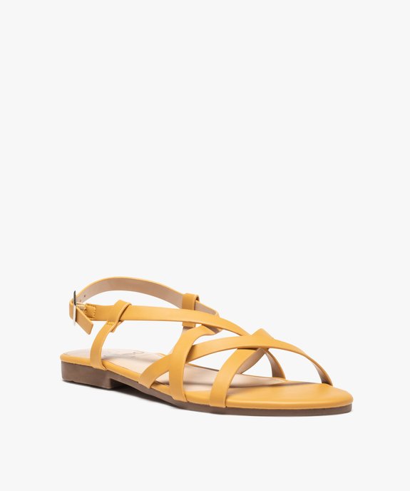 Sandales femme unies à talon plat et fines brides croisées vue2 - GEMO (CASUAL) - GEMO