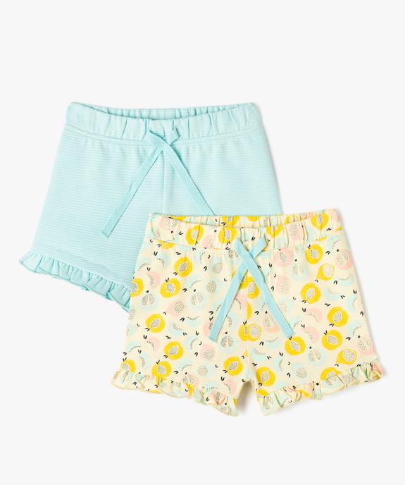 Short en coton avec volants bébé fille (lot de 2) vue1 - GEMO(BEBE DEBT) - GEMO