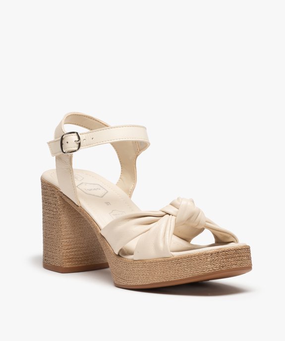 Sandales femme unies à talon et dessus cuir drapé – Tanéo  vue2 - TANEO - GEMO