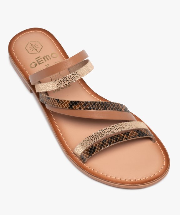 Mules femme à fines brides fantaisie en cuir vue5 - GEMO (CASUAL) - GEMO