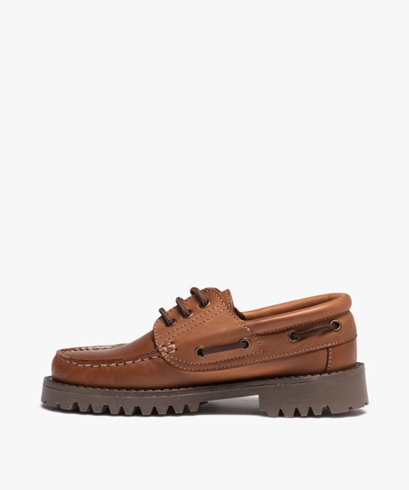 Mocassins unis en cuir à semelle crantée garçon vue3 - GEMO 4G GARCON - GEMO