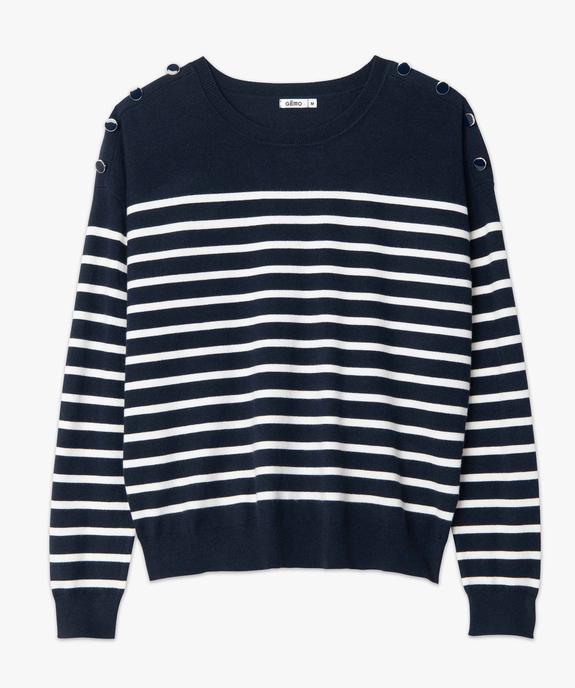 Pull femme rayé avec boutons sur les épaules vue4 - GEMO(FEMME PAP) - GEMO