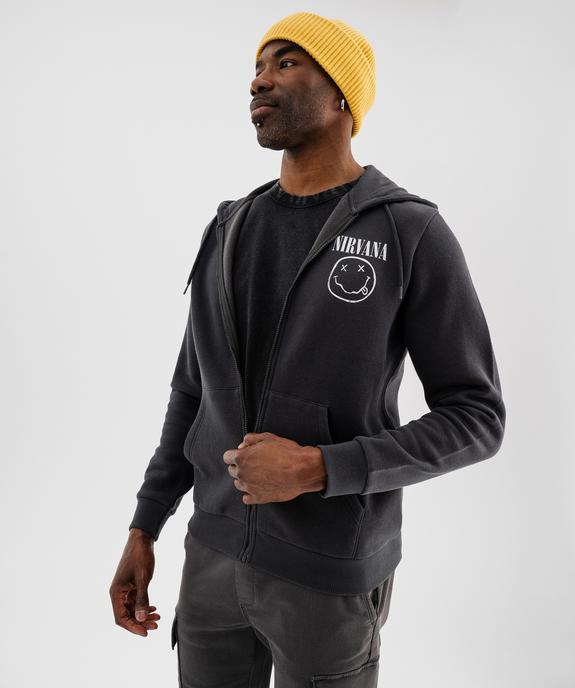 Sweat zippé à capuche avec motif poitrine et dos homme - Nirvana vue1 - NIRVANA - GEMO