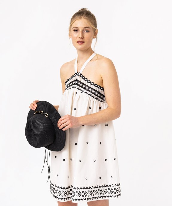 Robe tour de cou avec broderies femme vue1 - GEMO(FEMME PAP) - GEMO