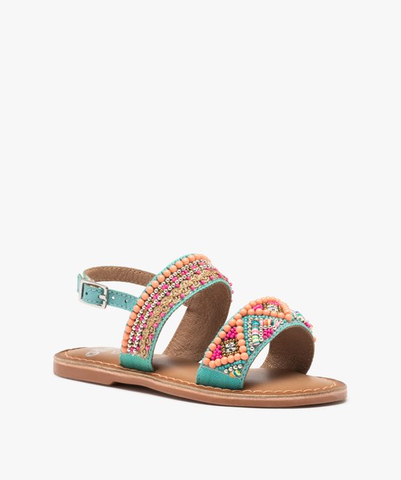 Sandales fille intérieur cuir ornées de perles vue2 - GEMO (ENFANT) - GEMO