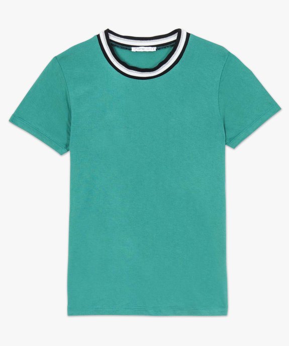 Tee-shirt femme avec col rond en bord-côte tricolore vue4 - FOLLOW ME - GEMO