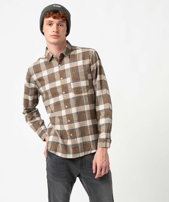 Chemise homme à carreaux aspect flanelle vue1 - GEMO (HOMME) - GEMO