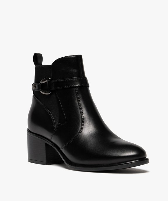 Boots femme à talon carré dessus en cuir uni à zip et bride à boucle fantaisie - Taneo vue2 - TANEO - GEMO