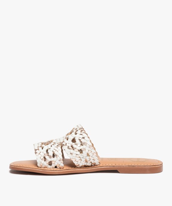 Mules femme à talon plat et brides tressées en cuir - Taneo vue3 - TANEO - GEMO