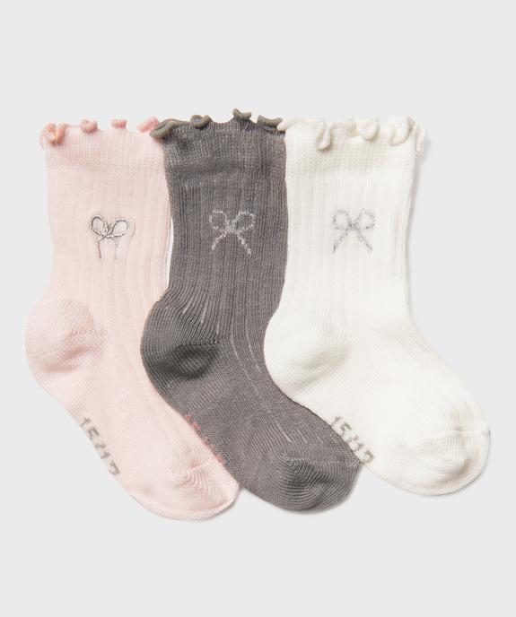 Chaussettes avec motif noeud et finitions froncées bébé fille (lot de 3) vue1 - GEMO 4G BEBE - GEMO