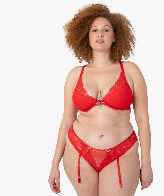 Tanga femme grande taille en dentelle avec porte-jarretelles amovibles vue3 - GEMO(HOMWR FEM) - GEMO