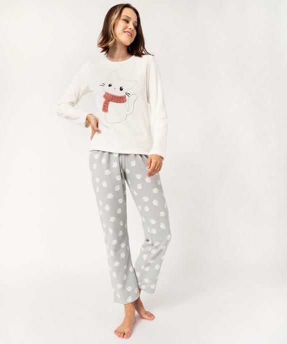 Pyjama en maille peluche motif chat femme vue2 - GEMO(HOMWR FEM) - GEMO