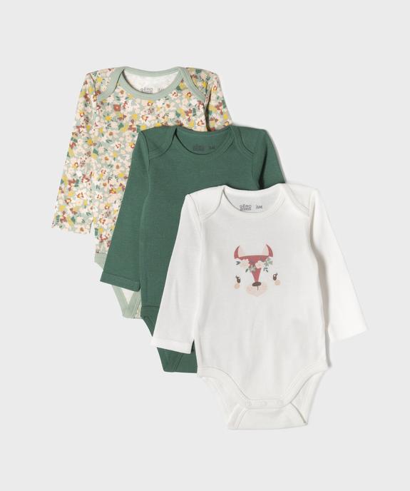 Bodies manches longues à motifs fleuris bébé fille (lot de 3) vue1 - GEMO 4G BEBE - GEMO