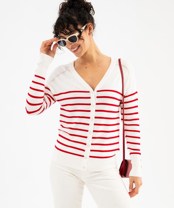 Gilet col V en maille fine unie femme vue2 - GEMO 4G FEMME - GEMO