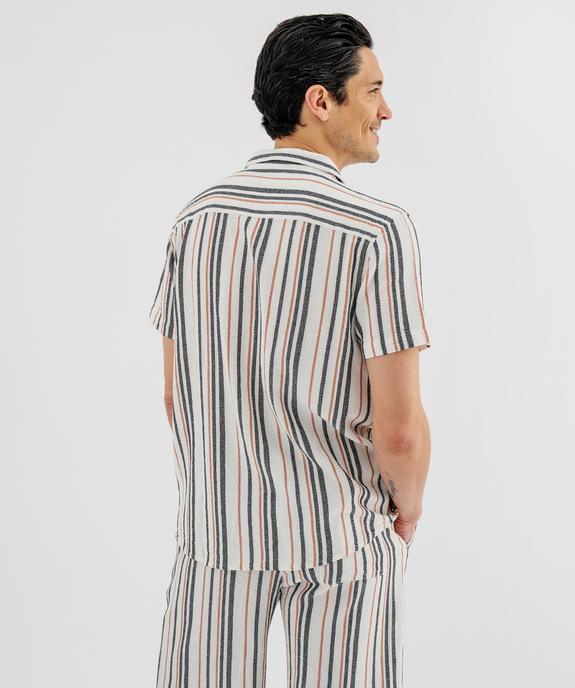 Chemise manches courtes col cubain en textile de coton tissé rayé homme vue4 - GEMO 4G HOMME - GEMO