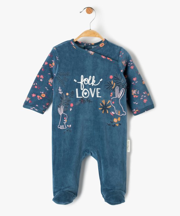Pyjama bébé pont-dos en velours à motif lapins - Petit Béguin vue1 - PETIT BEGUIN - GEMO