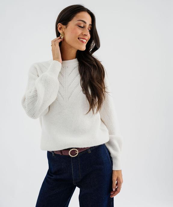 Pull en maille douce et extensible à plastron ajouré femme vue2 - GEMO 4G FEMME - GEMO