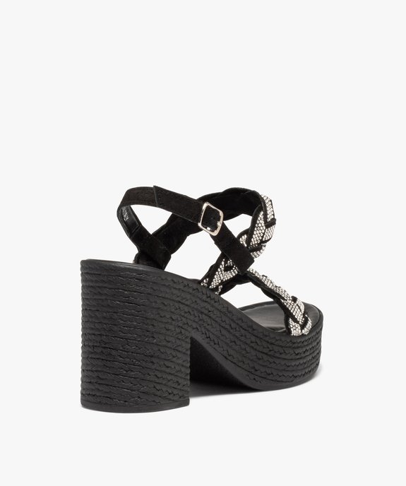Sandales femme plateforme à talon et brides strass tressées vue4 - GEMO(URBAIN) - GEMO