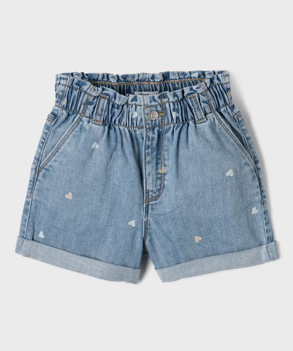 Short en jean taille haute paperbag à motif cœurs fille vue1 - GEMO (ENFANT) - GEMO