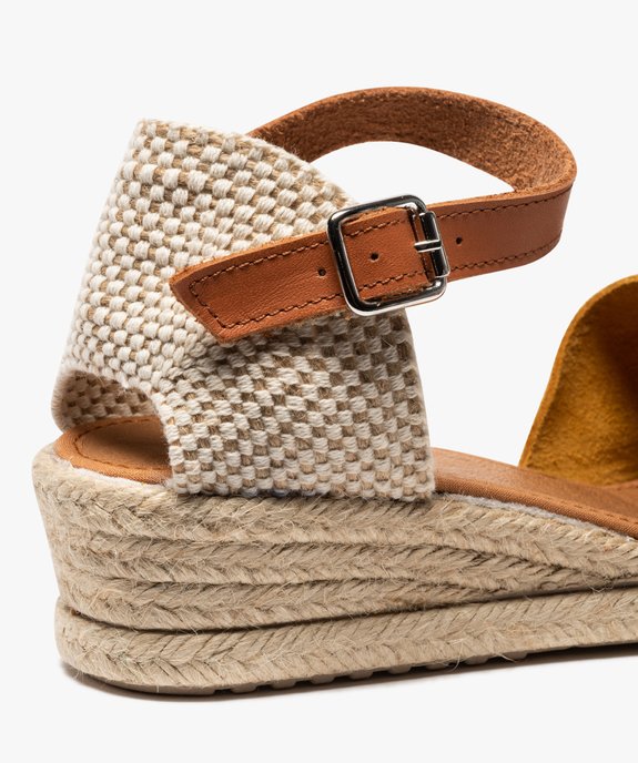 Sandales femme à talon compensé façon espadrilles en cuir vue6 - GEMO (CASUAL) - GEMO