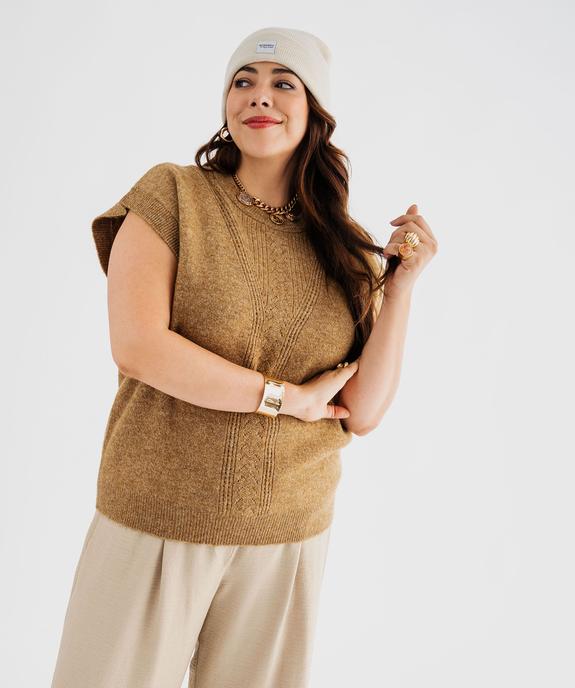 Pull sans manches avec maille ajourée sur l’avant femme grande taille vue1 - GEMO (G TAILLE) - GEMO